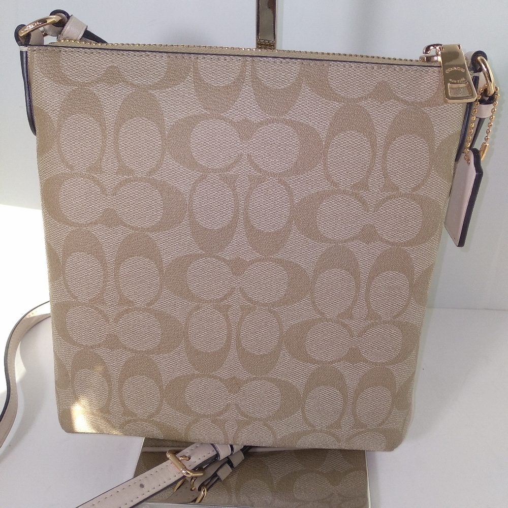 Coach Signature Leather Canvas Light Khaki Mini Rowan File Crossbody Bag Set - Picture 7 of 16